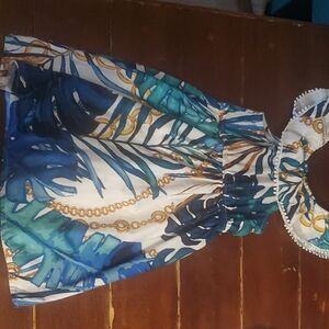 Blue & Teal Tropical Chain Print Sundress